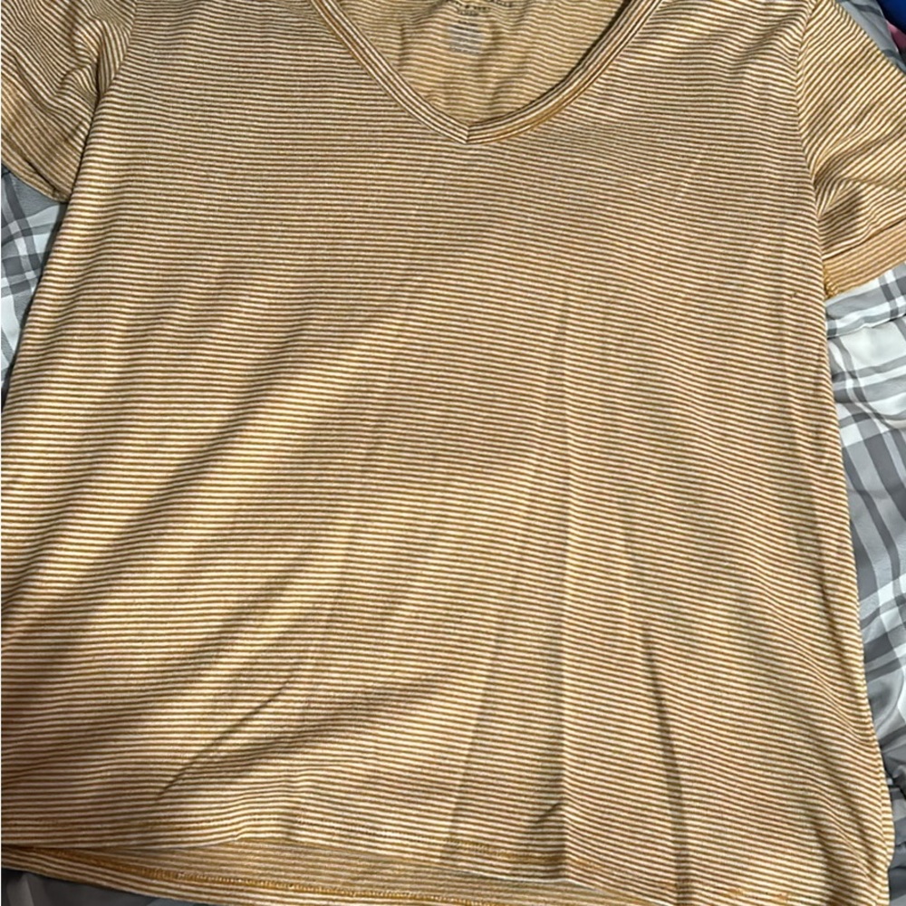 American Eagle Outfitters Yellow Striped Short Sleeve Tee